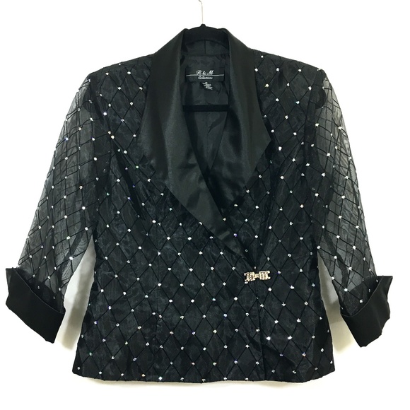 R & M Collections Black Jeweled Blazer Sz 10 - Picture 1 of 8